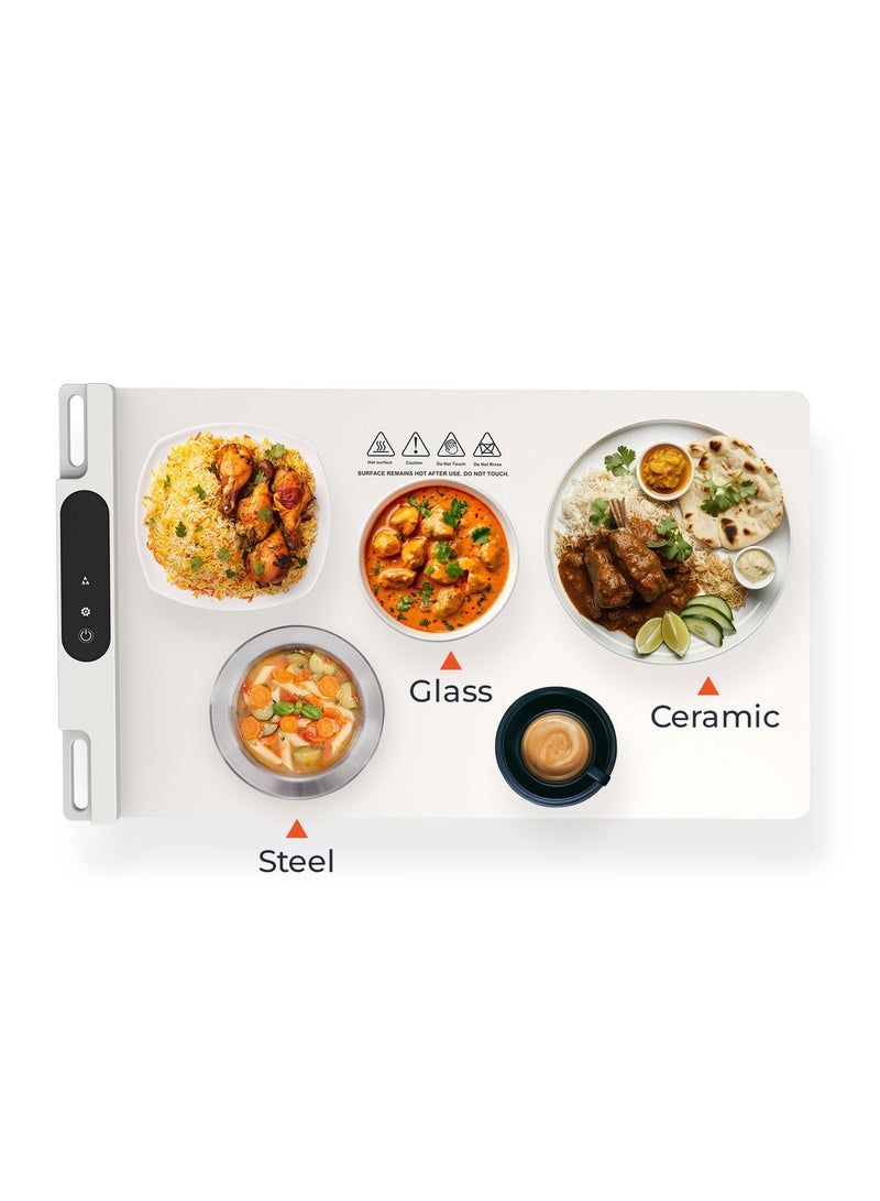 porodo Warming Mat for Food, Electric Warming Tray with 3 Temperature Settings, Rollable & Portable Silicone, Mat Full Surface Heating, for Parties, Gatherings, Everyday Use (White) - Image 1